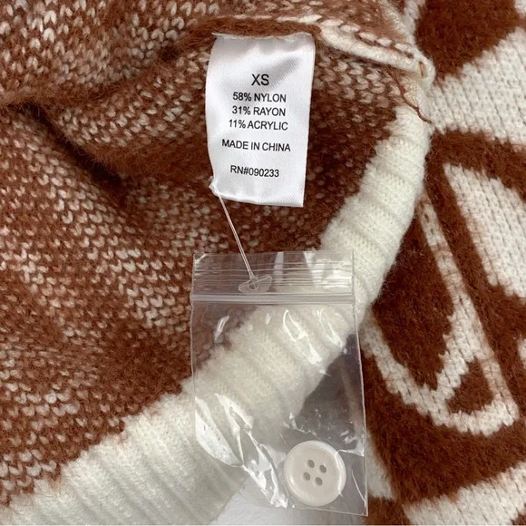 NEW peace sign cardigan by LA Hearts from Pacsun brown & cream very soft xs - Picture 7 of 11